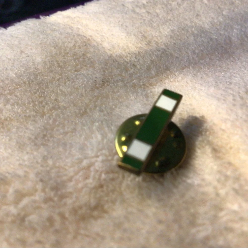 Green and White Enamel Lapel Pin with Gold Backing